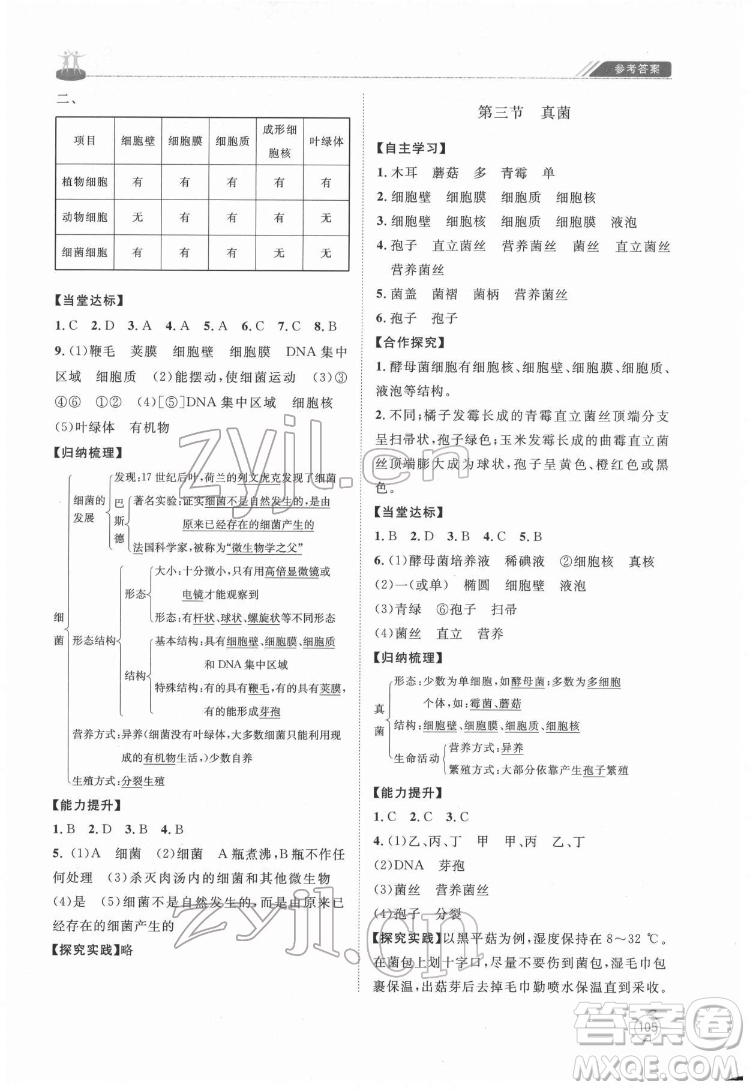 山東教育出版社2022初中同步練習(xí)冊(cè)生物學(xué)七年級(jí)下冊(cè)魯科版答案