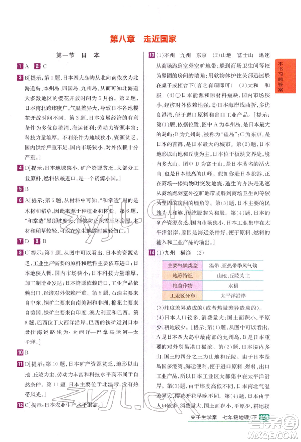 吉林人民出版社2022尖子生學(xué)案七年級下冊地理湘教版參考答案