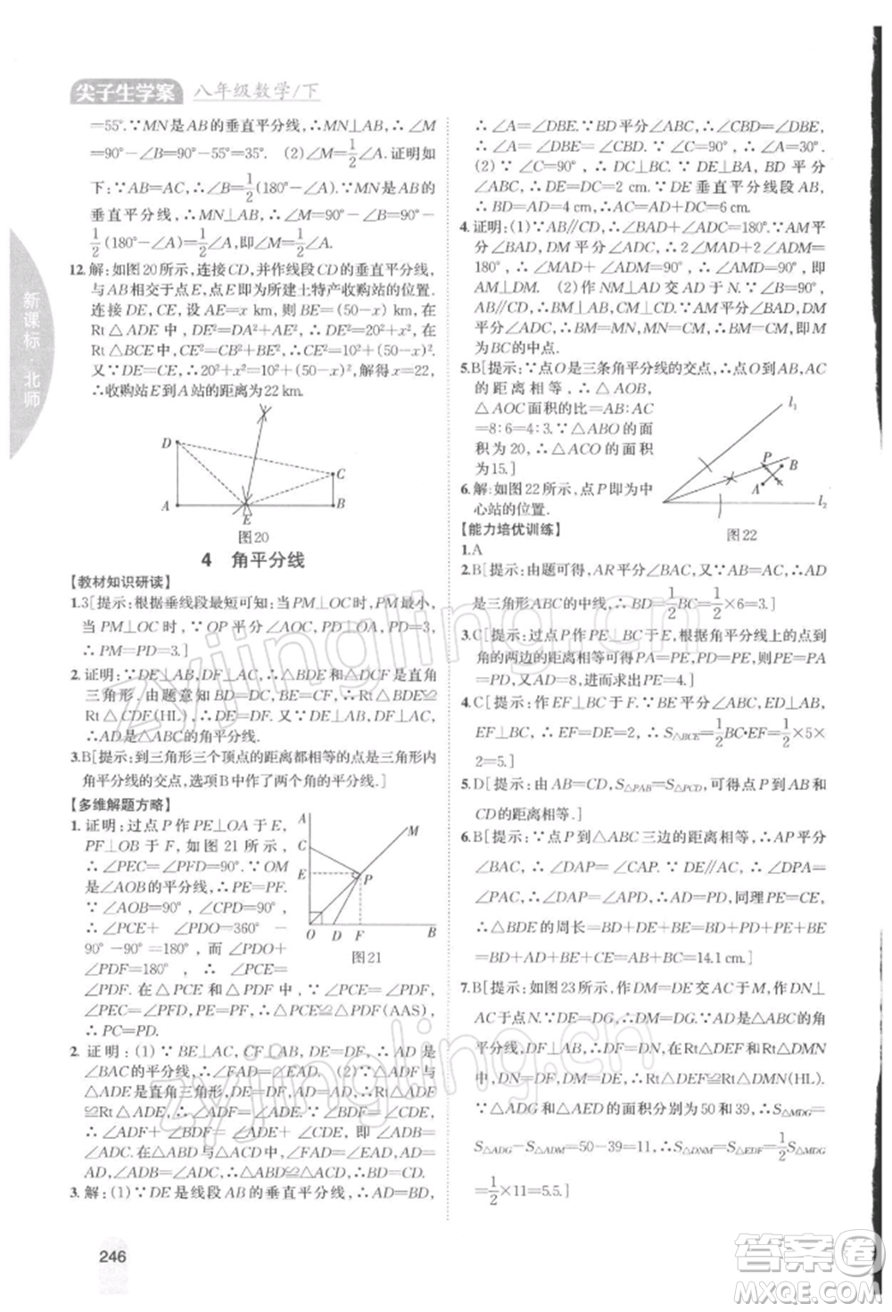 吉林人民出版社2022尖子生學(xué)案八年級(jí)下冊(cè)數(shù)學(xué)北師大版參考答案