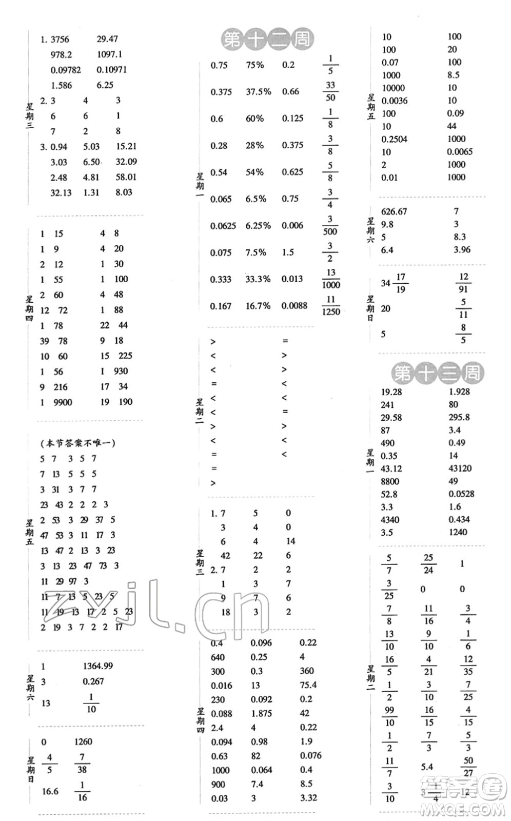 寧夏人民教育出版社2022經(jīng)綸學典口算達人六年級數(shù)學下冊RJ人教版答案