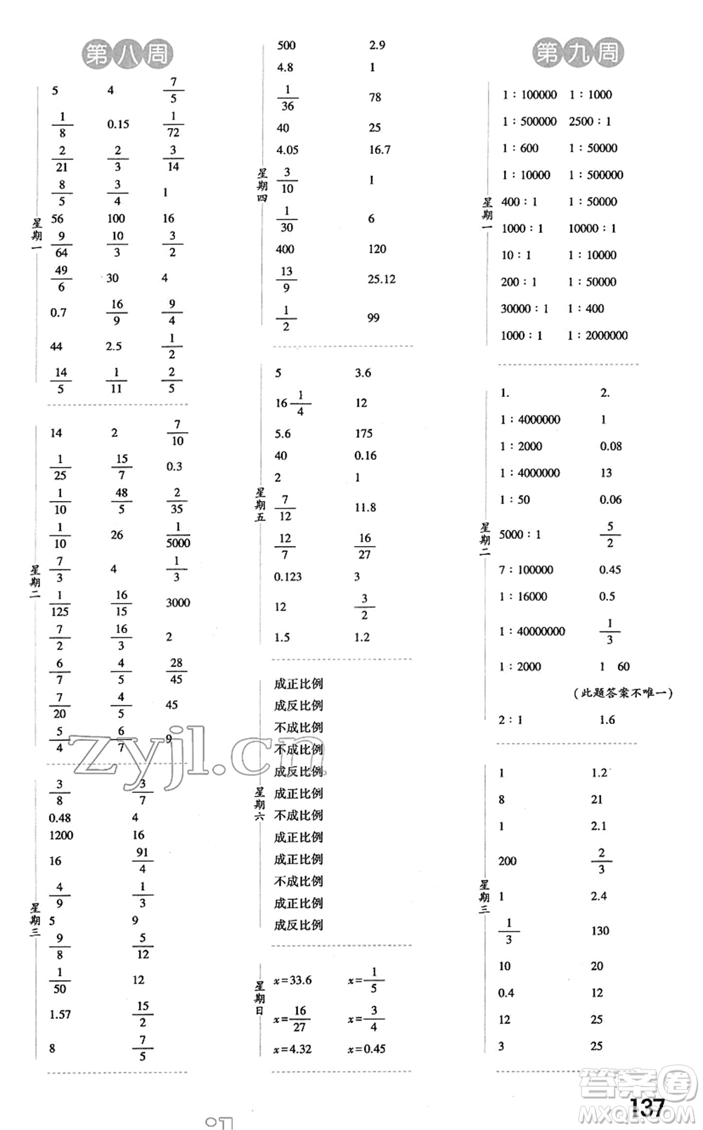 寧夏人民教育出版社2022經(jīng)綸學典口算達人六年級數(shù)學下冊RJ人教版答案