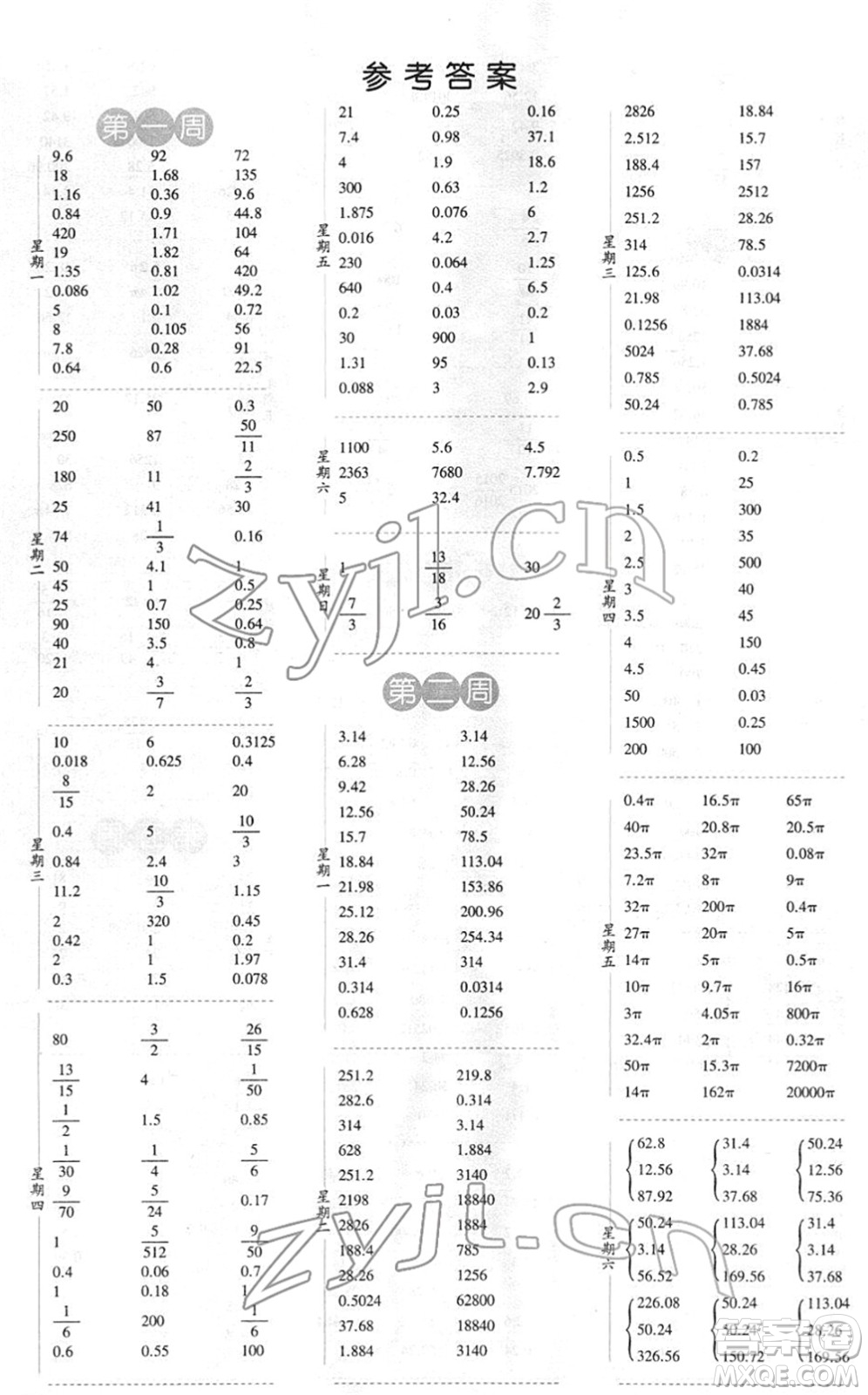 寧夏人民教育出版社2022經綸學典口算達人六年級數學下冊江蘇國標版答案