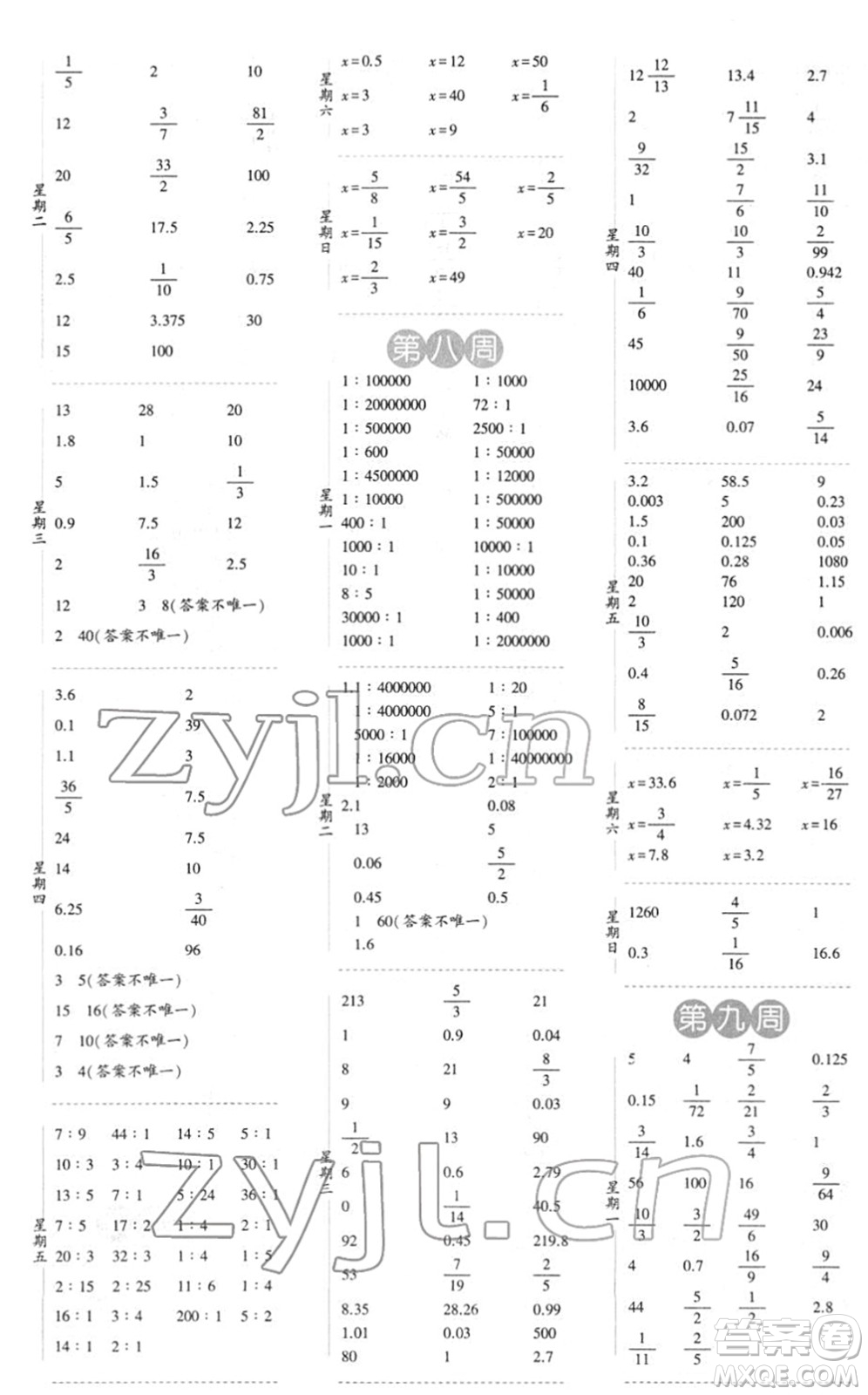 寧夏人民教育出版社2022經綸學典口算達人六年級數學下冊江蘇國標版答案