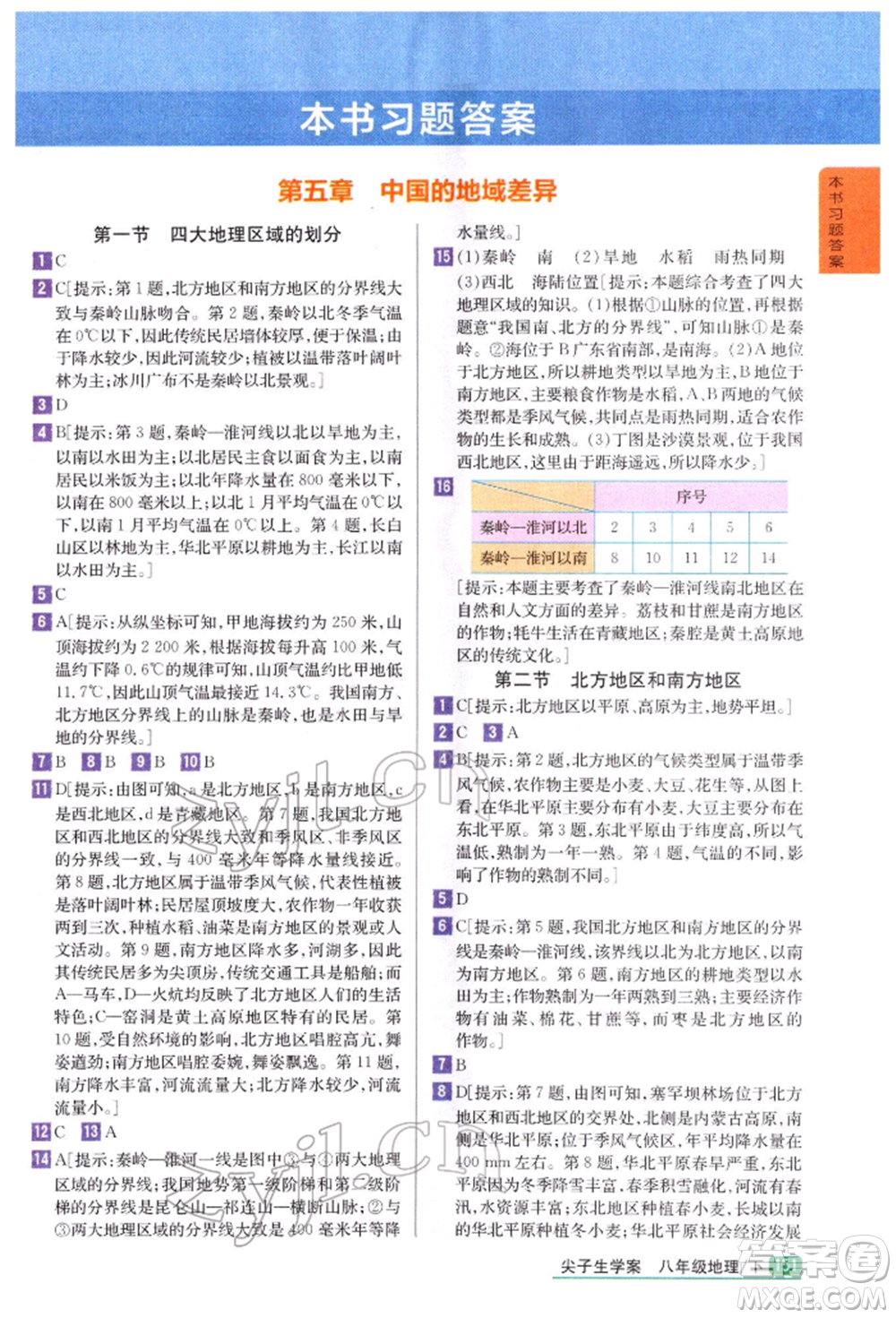吉林人民出版社2022尖子生學(xué)案八年級下冊地理湘教版參考答案