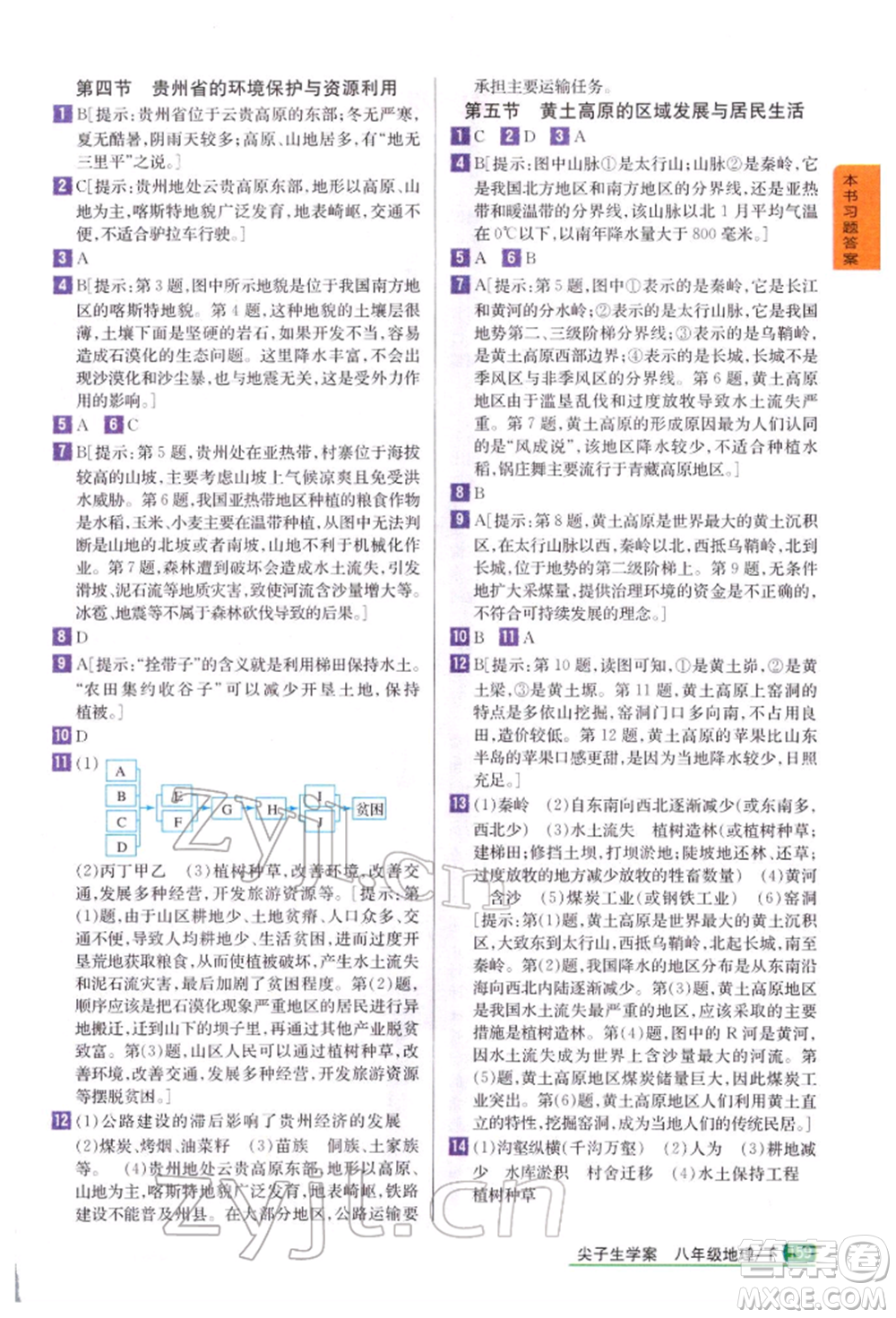 吉林人民出版社2022尖子生學(xué)案八年級下冊地理湘教版參考答案
