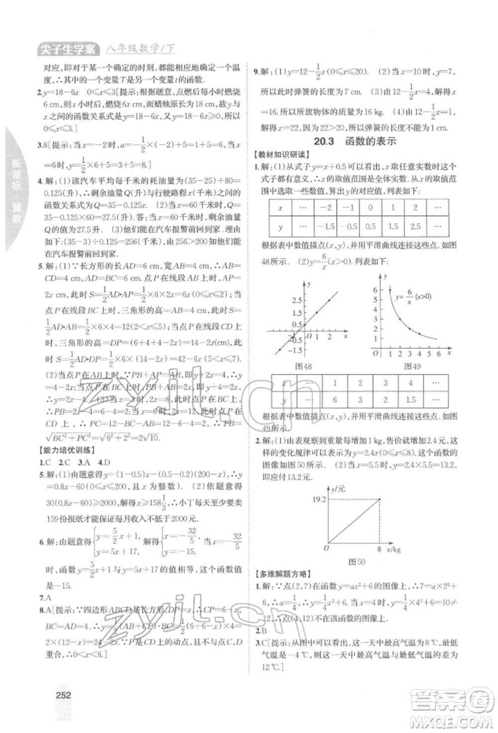 吉林人民出版社2022尖子生學(xué)案八年級(jí)下冊(cè)數(shù)學(xué)冀教版參考答案
