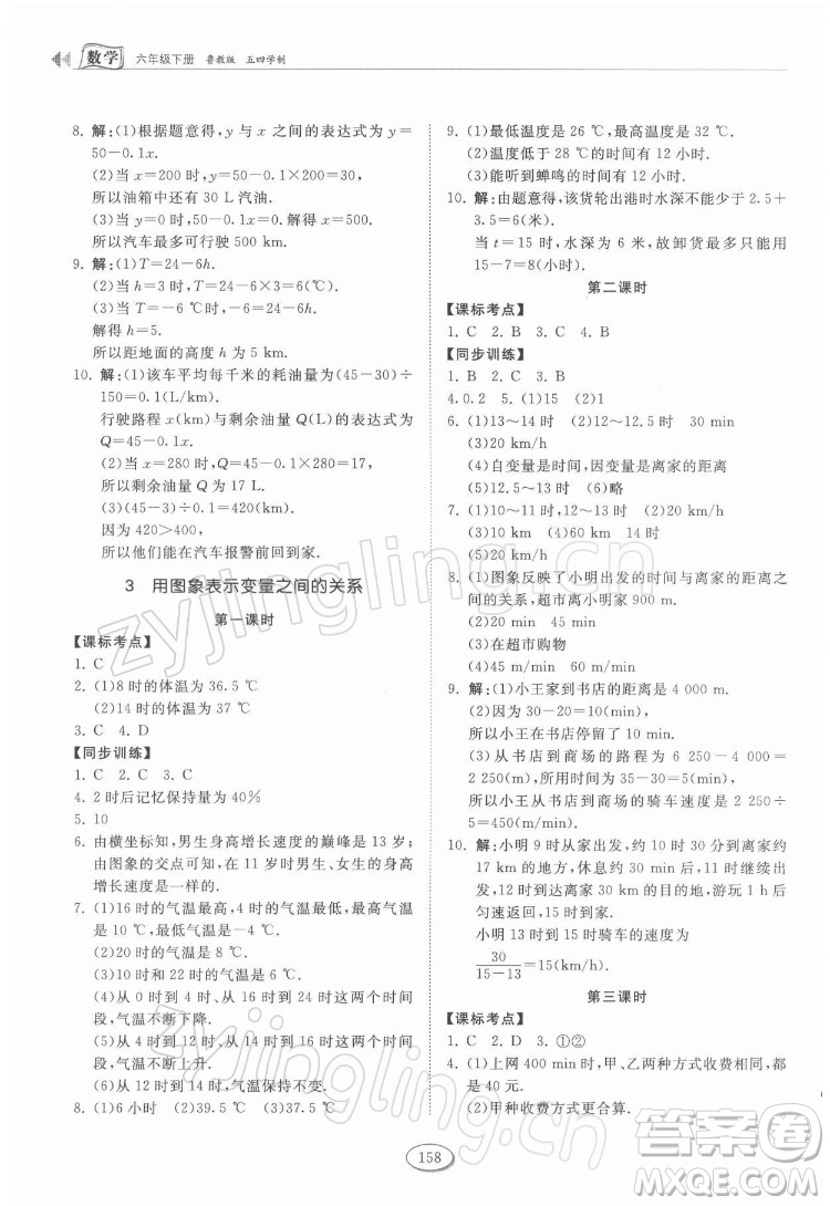 山東科學技術(shù)出版社2022初中同步練習冊數(shù)學六年級下冊五四制魯教版答案