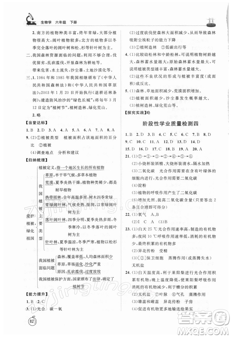 山東友誼出版社2022初中同步練習(xí)冊(cè)生物學(xué)六年級(jí)下冊(cè)魯科版答案