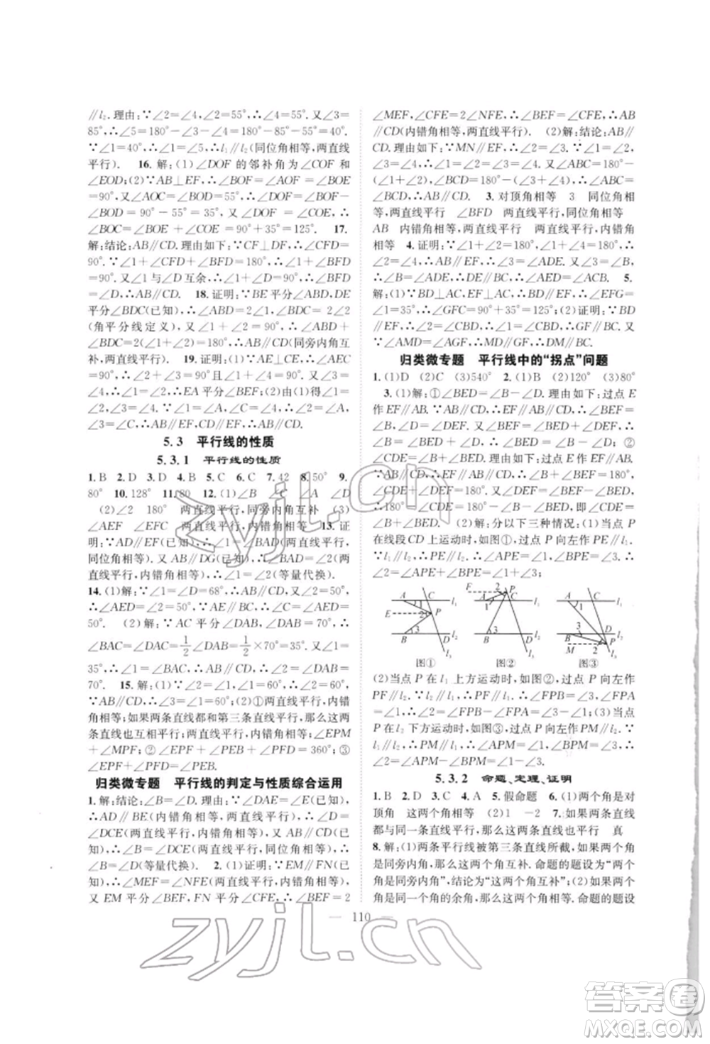 長(zhǎng)江少年兒童出版社2022優(yōu)質(zhì)課堂導(dǎo)學(xué)案七年級(jí)下冊(cè)數(shù)學(xué)人教版B自主作業(yè)參考答案
