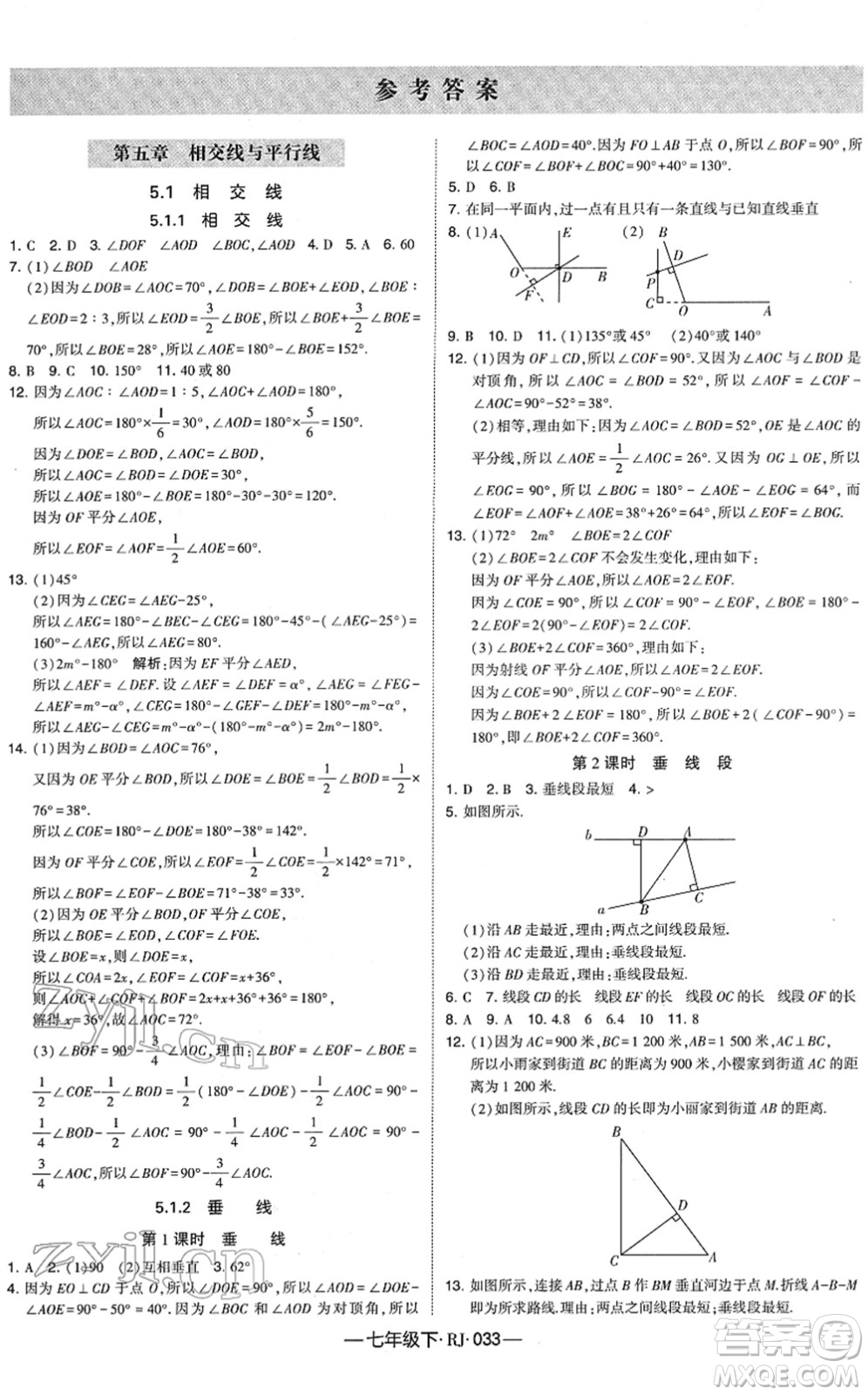 寧夏人民教育出版社2022學(xué)霸課時(shí)作業(yè)七年級(jí)數(shù)學(xué)下冊(cè)RJ人教版答案