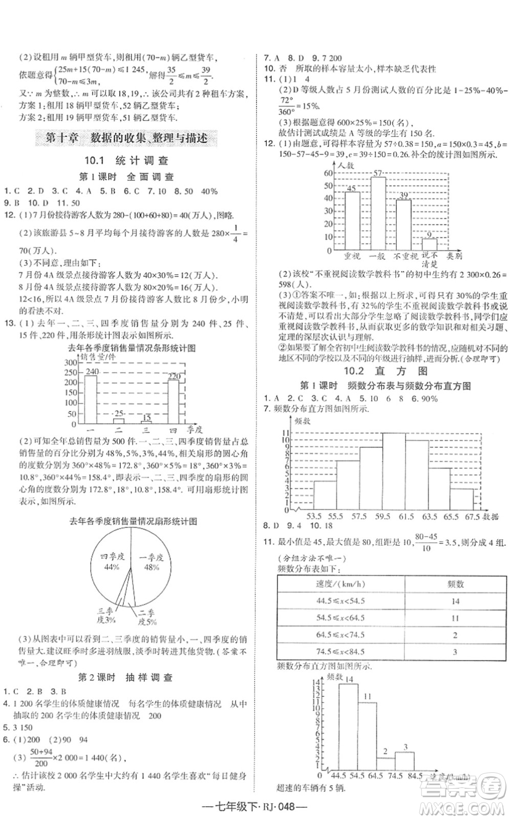 寧夏人民教育出版社2022學(xué)霸課時(shí)作業(yè)七年級(jí)數(shù)學(xué)下冊(cè)RJ人教版答案