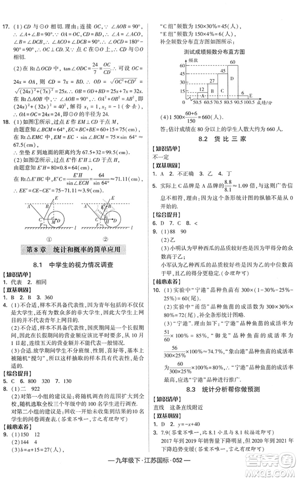 寧夏人民教育出版社2022學(xué)霸課時作業(yè)九年級數(shù)學(xué)下冊江蘇國標(biāo)版答案