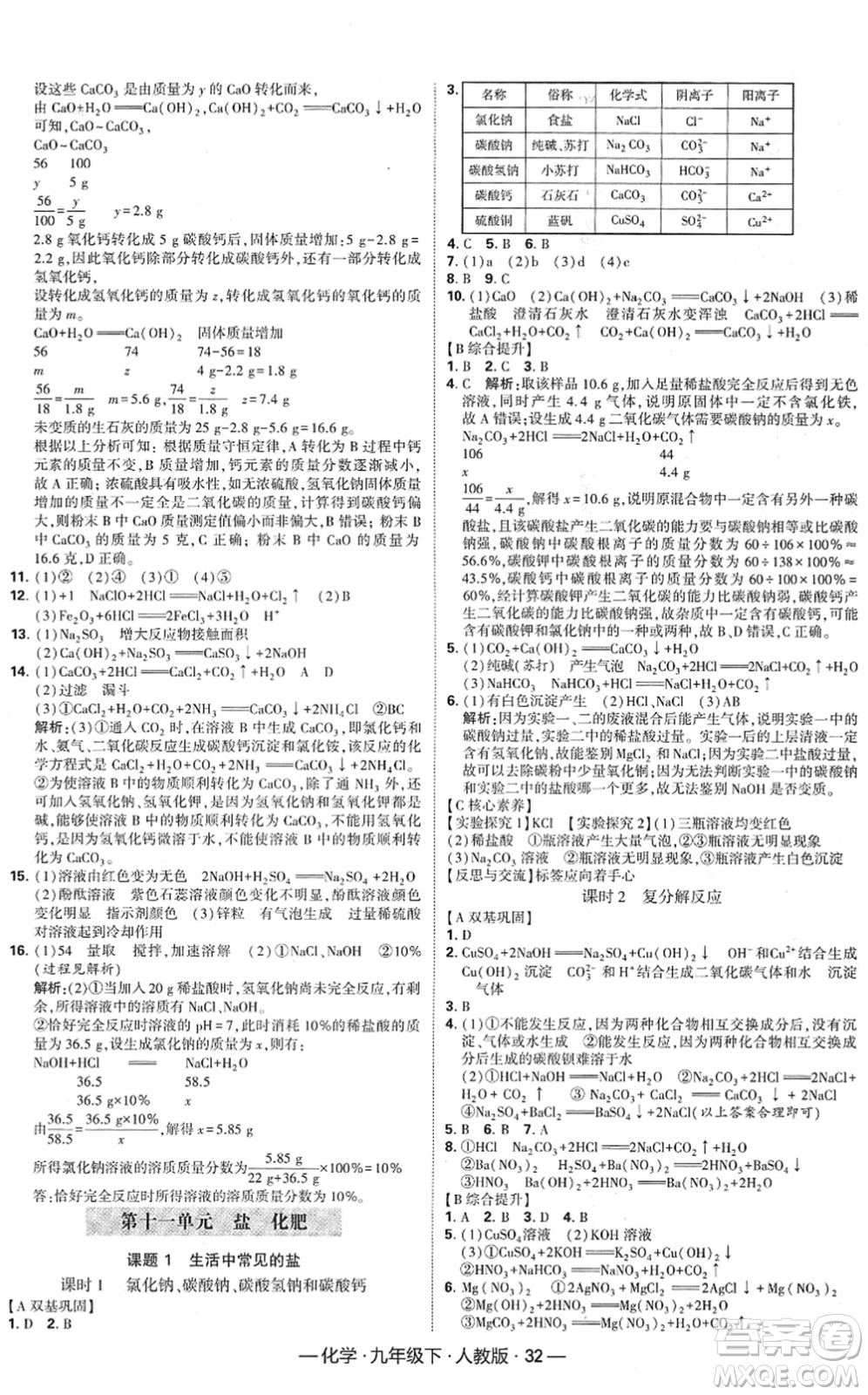 寧夏人民教育出版社2022學(xué)霸課時作業(yè)九年級化學(xué)下冊RJ人教版答案