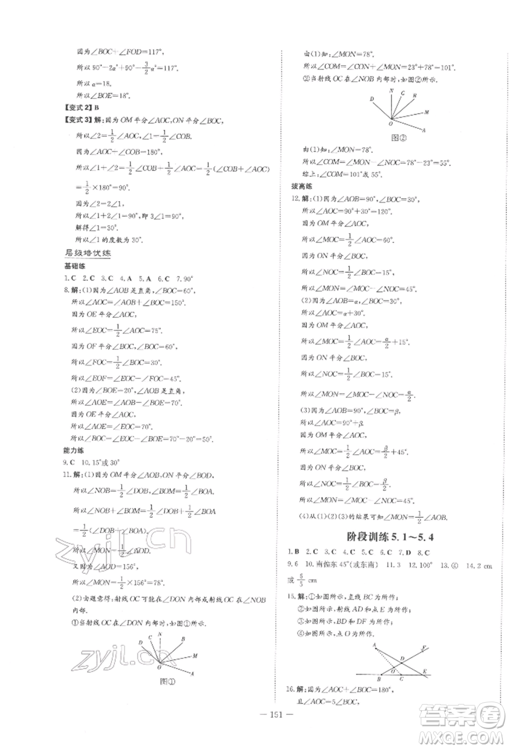 陜西人民教育出版社2022練案五四學制六年級數(shù)學下冊魯教版參考答案