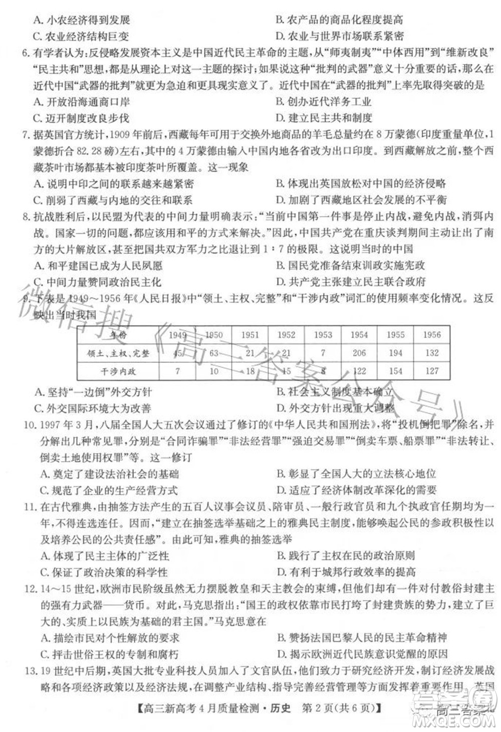 2022九師聯(lián)盟高三新高考4月質(zhì)量檢測(cè)歷史試題及答案