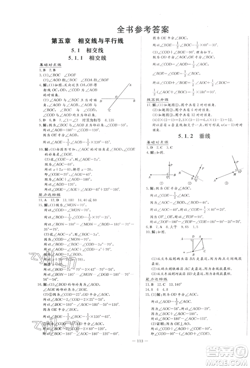 吉林教育出版社2022練案課時(shí)作業(yè)本七年級(jí)下冊(cè)數(shù)學(xué)人教版參考答案