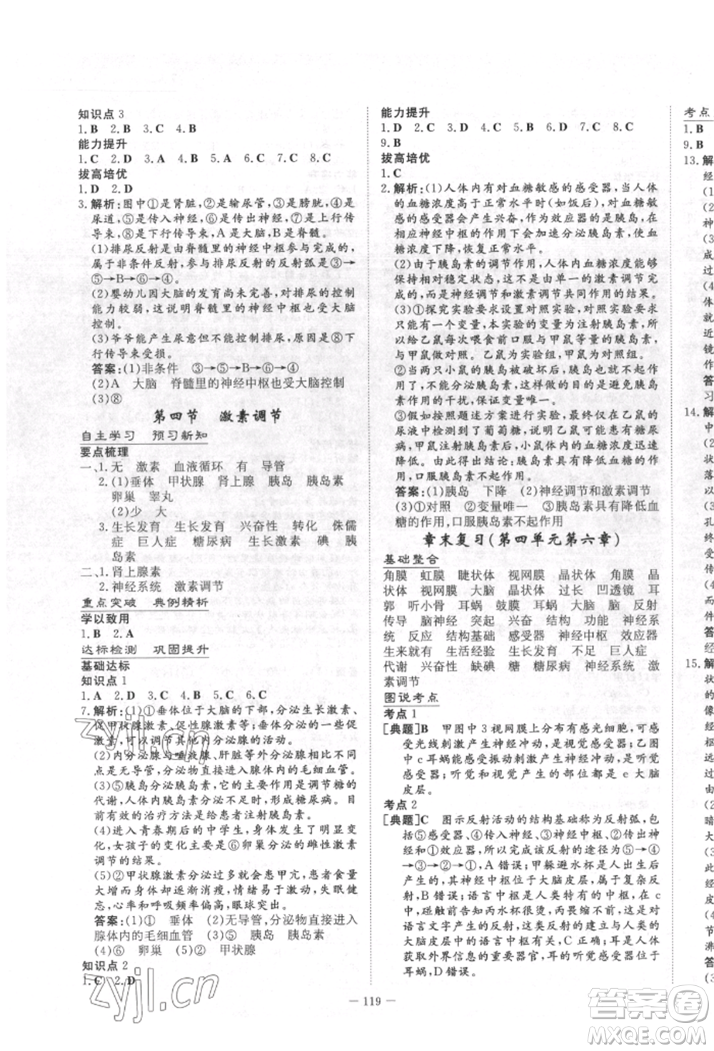 陜西人民教育出版社2022練案五四學(xué)制七年級生物學(xué)下冊魯教版參考答案