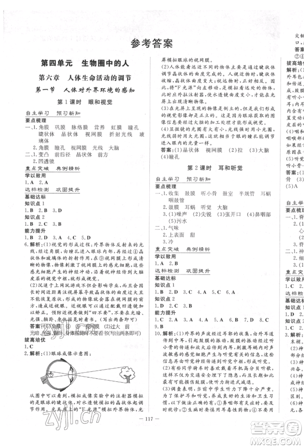 陜西人民教育出版社2022練案五四學(xué)制七年級生物學(xué)下冊魯教版參考答案