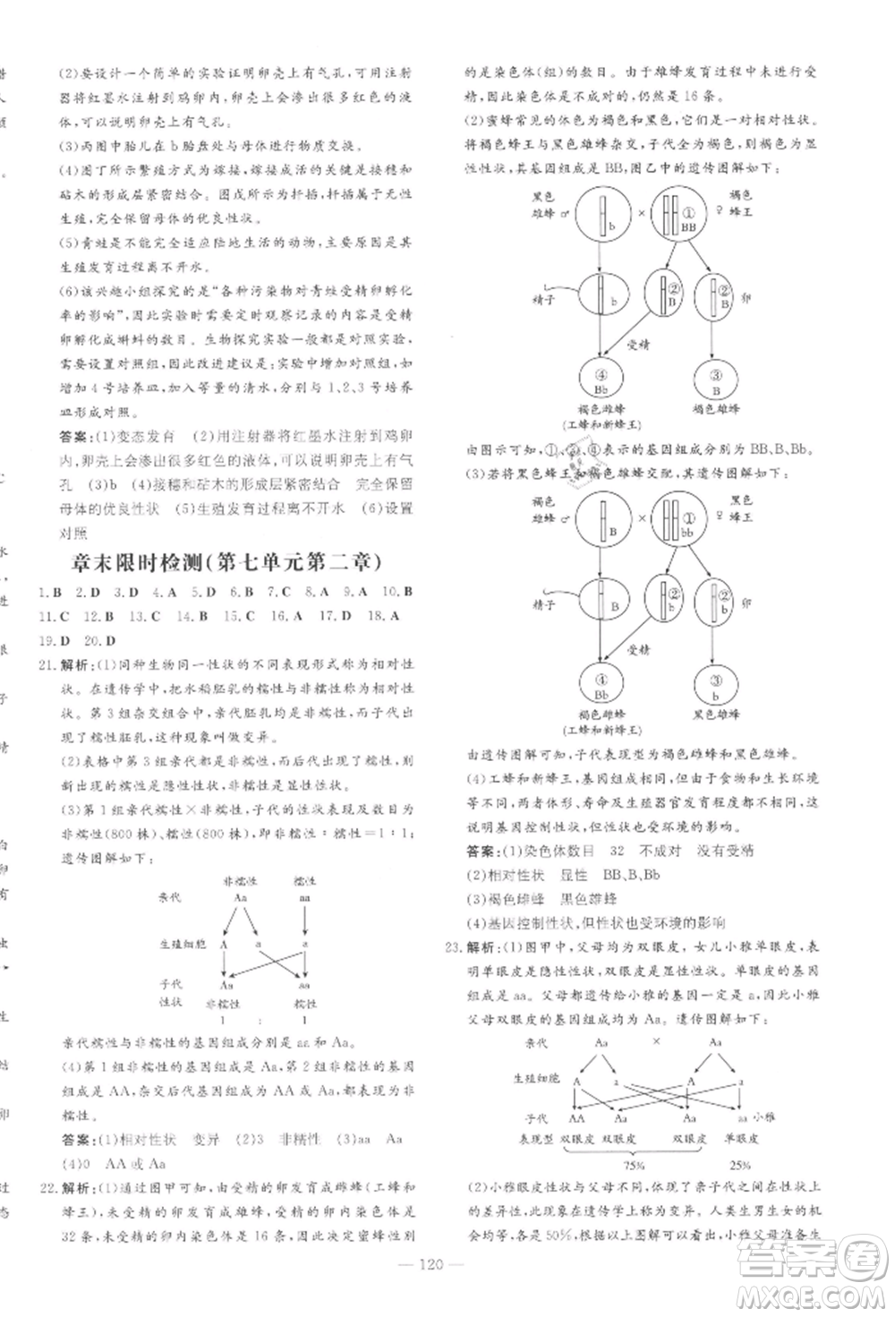 吉林教育出版社2022練案課時作業(yè)本八年級下冊生物學(xué)人教版參考答案