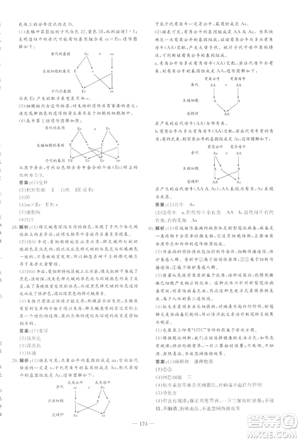吉林教育出版社2022練案課時作業(yè)本八年級下冊生物學(xué)人教版參考答案