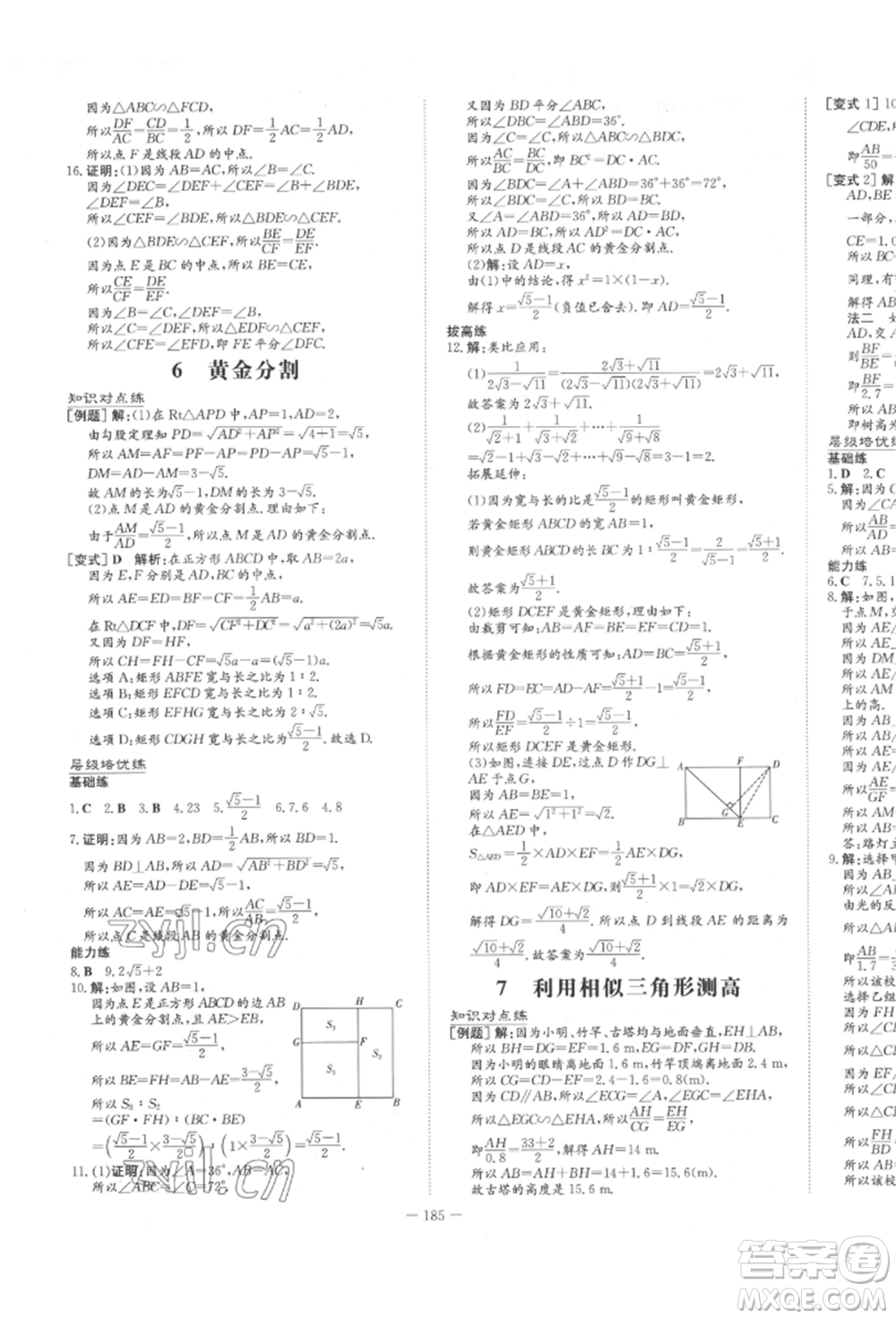 陜西人民教育出版社2022練案五四學制八年級數(shù)學下冊魯教版參考答案