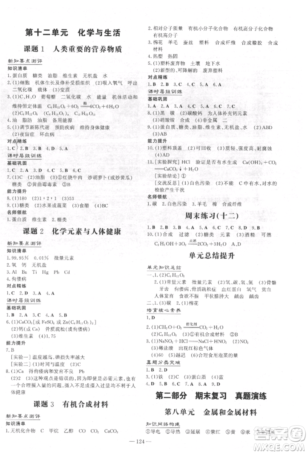 吉林教育出版社2022練案課時(shí)作業(yè)本九年級下冊化學(xué)人教版參考答案