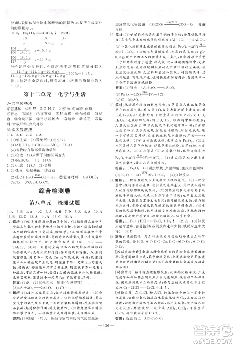 吉林教育出版社2022練案課時(shí)作業(yè)本九年級下冊化學(xué)人教版參考答案