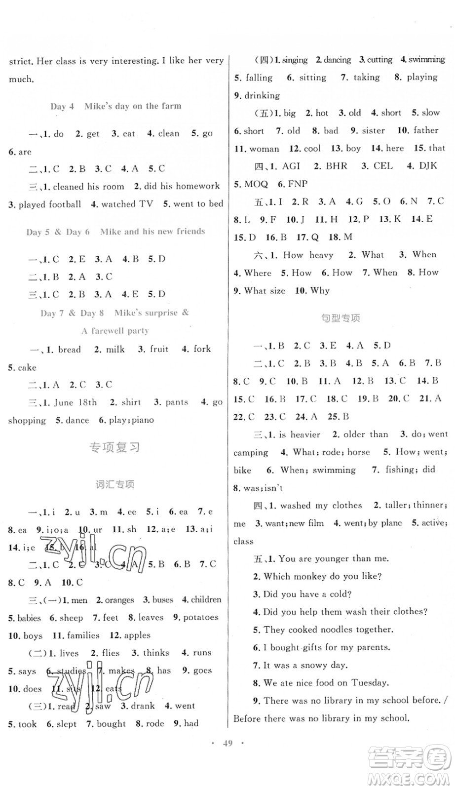 內(nèi)蒙古教育出版社2022小學(xué)同步學(xué)習(xí)目標(biāo)與檢測六年級英語下冊人教版答案