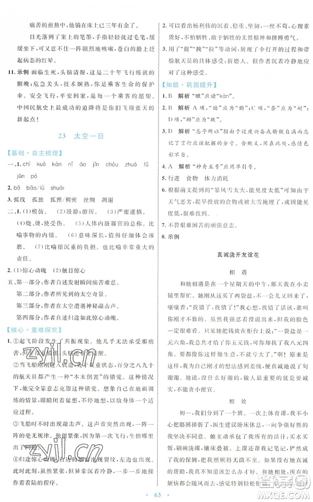 內(nèi)蒙古教育出版社2022初中同步學(xué)習(xí)目標(biāo)與檢測七年級語文下冊人教版答案