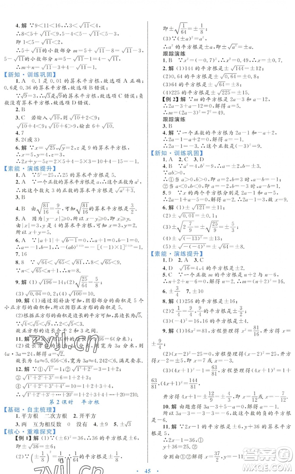 內(nèi)蒙古教育出版社2022初中同步學(xué)習(xí)目標(biāo)與檢測(cè)七年級(jí)數(shù)學(xué)下冊(cè)人教版答案