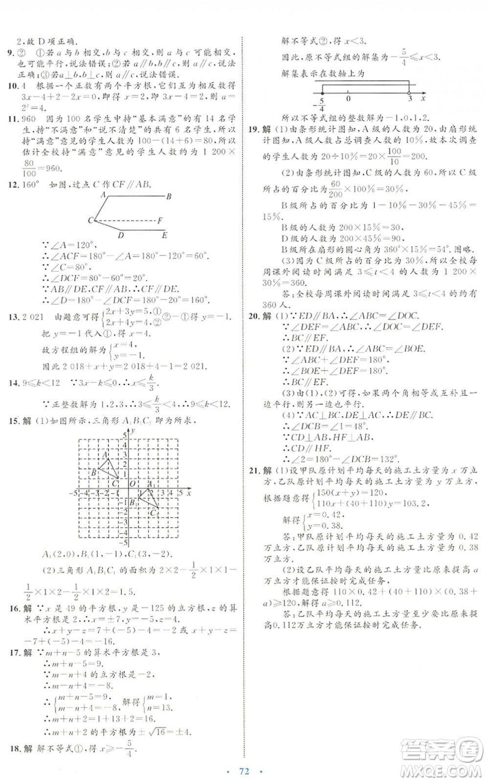 內(nèi)蒙古教育出版社2022初中同步學(xué)習(xí)目標(biāo)與檢測(cè)七年級(jí)數(shù)學(xué)下冊(cè)人教版答案