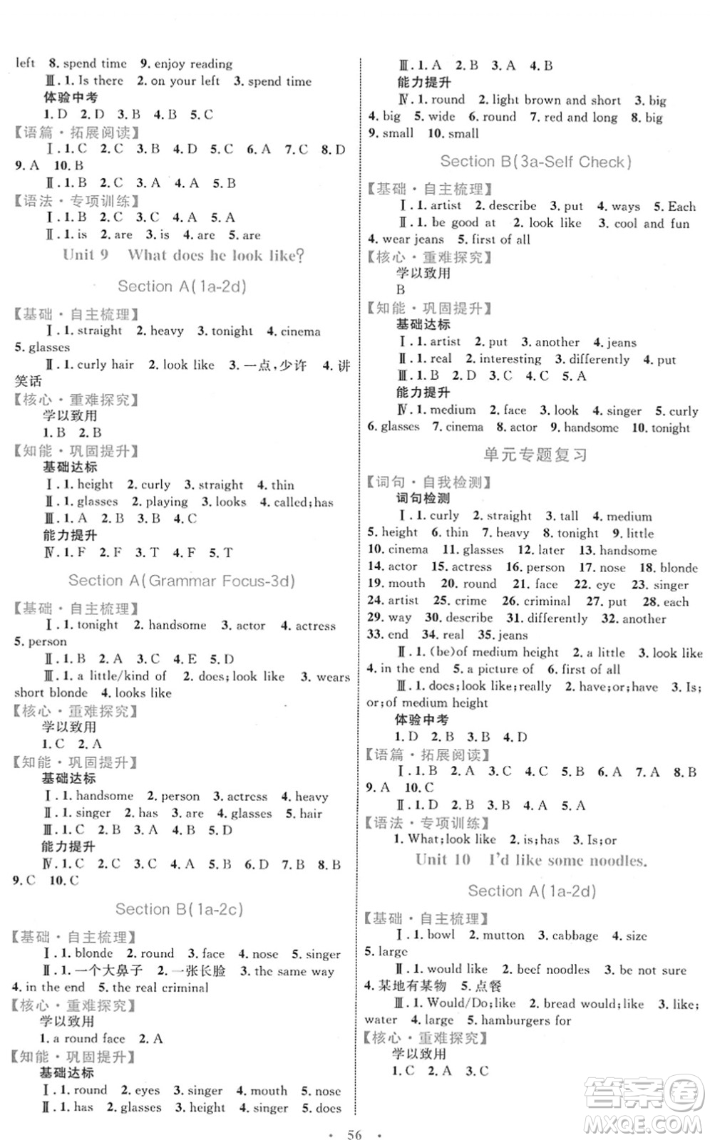 內(nèi)蒙古教育出版社2022初中同步學(xué)習(xí)目標(biāo)與檢測(cè)七年級(jí)英語(yǔ)下冊(cè)人教版答案