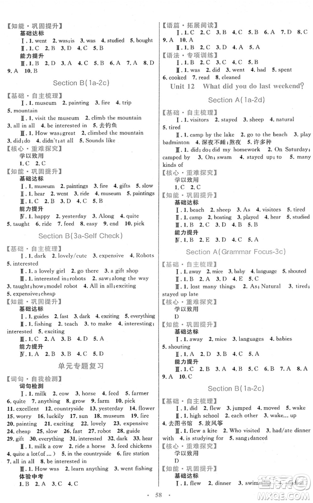 內(nèi)蒙古教育出版社2022初中同步學(xué)習(xí)目標(biāo)與檢測(cè)七年級(jí)英語(yǔ)下冊(cè)人教版答案