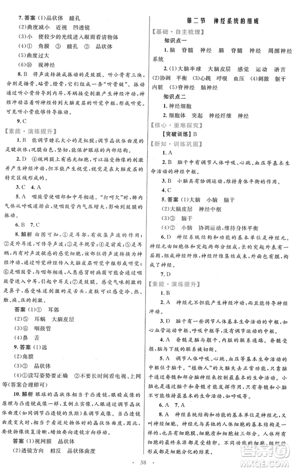 內(nèi)蒙古教育出版社2022初中同步學(xué)習(xí)目標(biāo)與檢測(cè)七年級(jí)生物下冊(cè)人教版答案