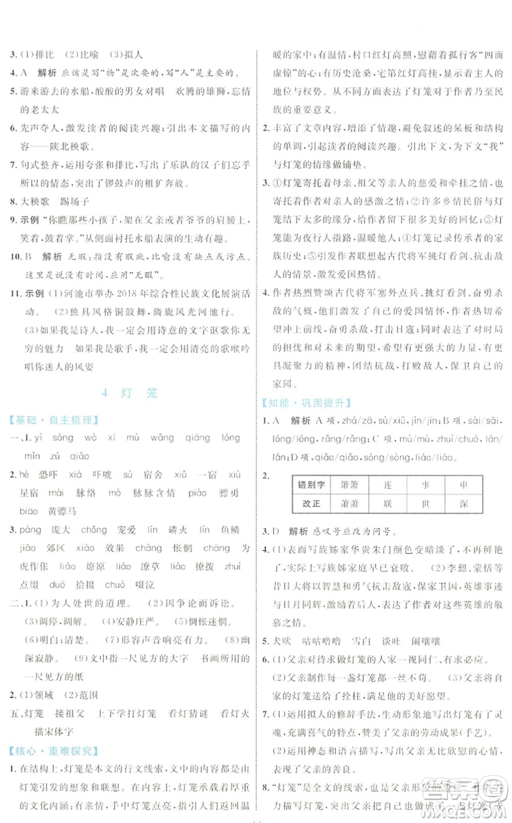 內(nèi)蒙古教育出版社2022初中同步學(xué)習(xí)目標(biāo)與檢測(cè)八年級(jí)語文下冊(cè)人教版答案