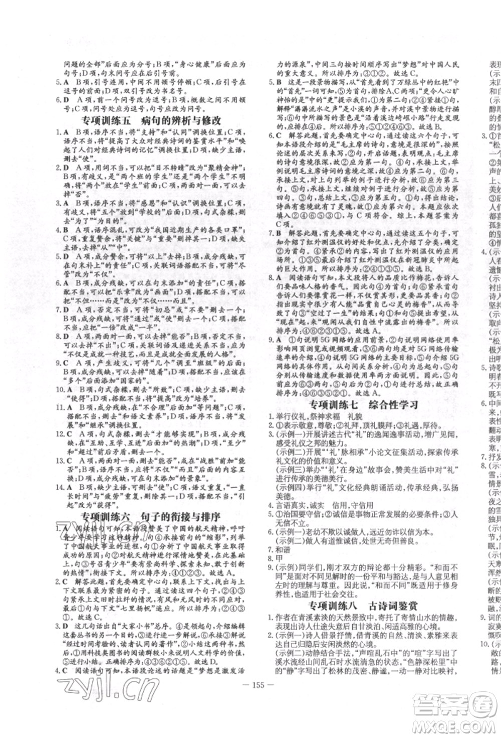 陜西人民教育出版社2022練案五四學(xué)制九年級語文下冊人教版參考答案