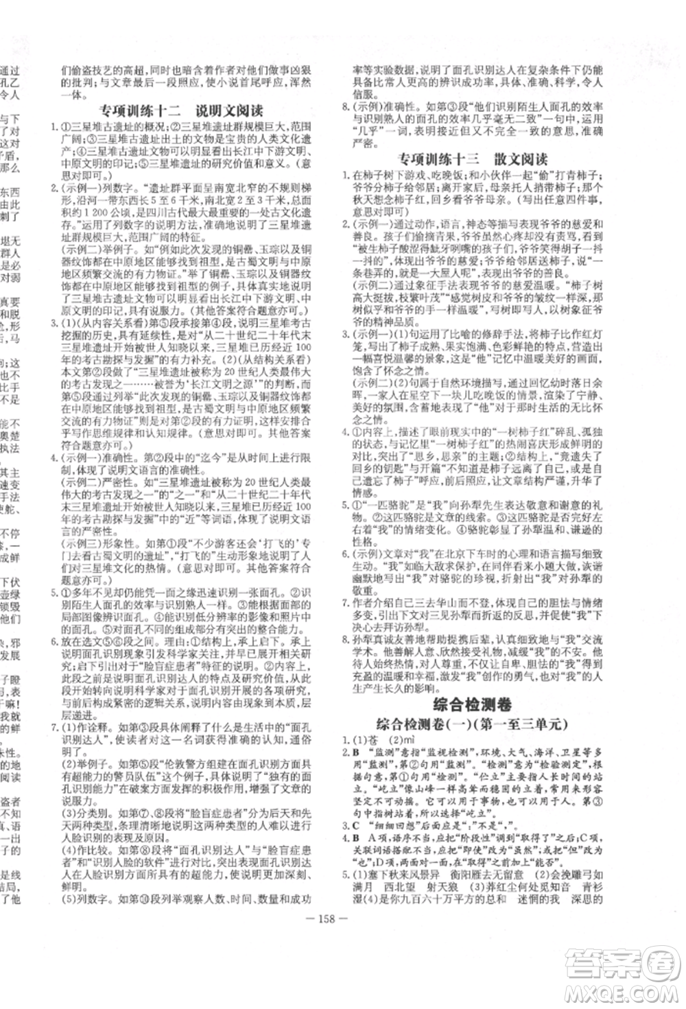 陜西人民教育出版社2022練案五四學(xué)制九年級語文下冊人教版參考答案