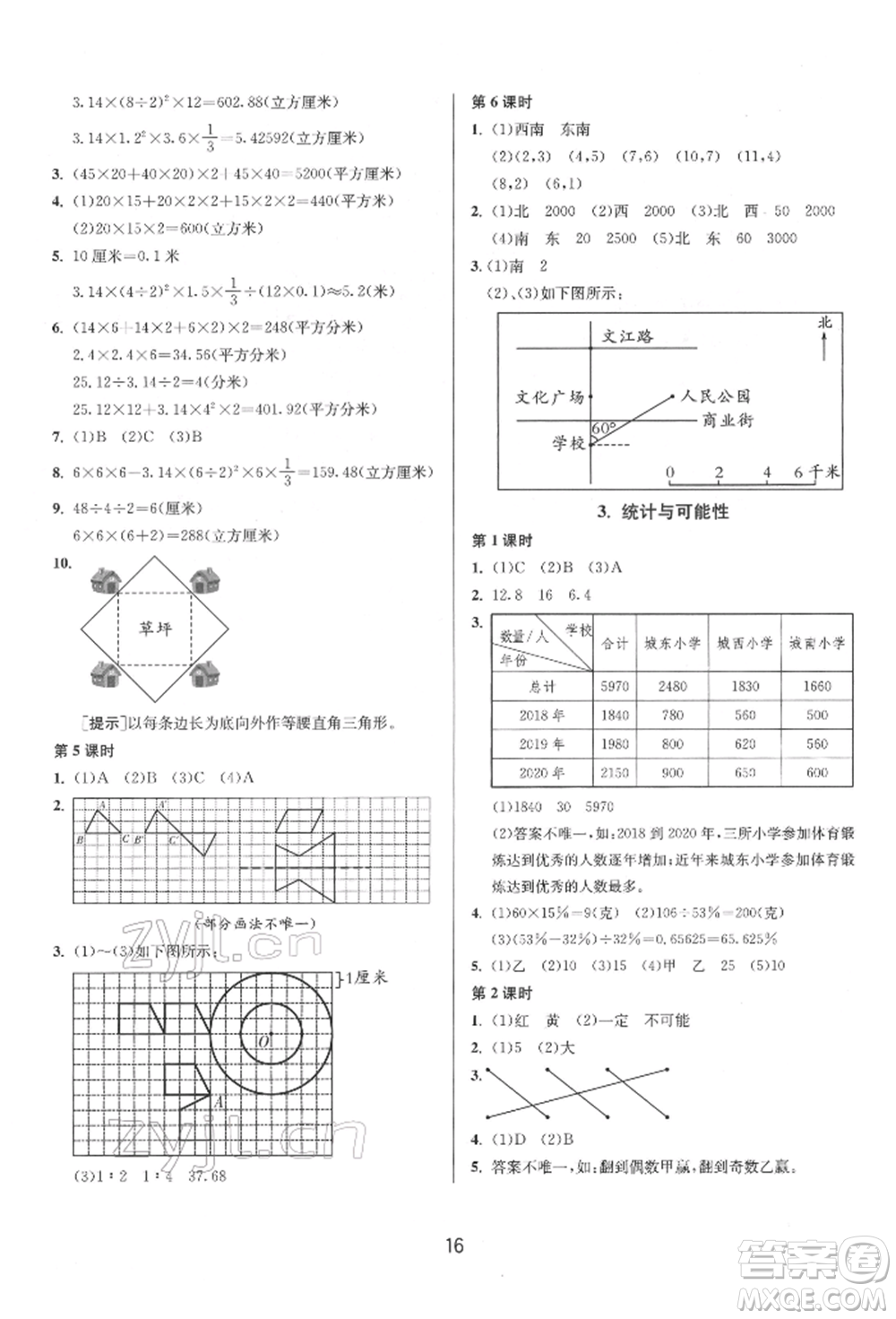 江蘇人民出版社2022年1課3練單元達標測試六年級下冊數(shù)學蘇教版參考答案