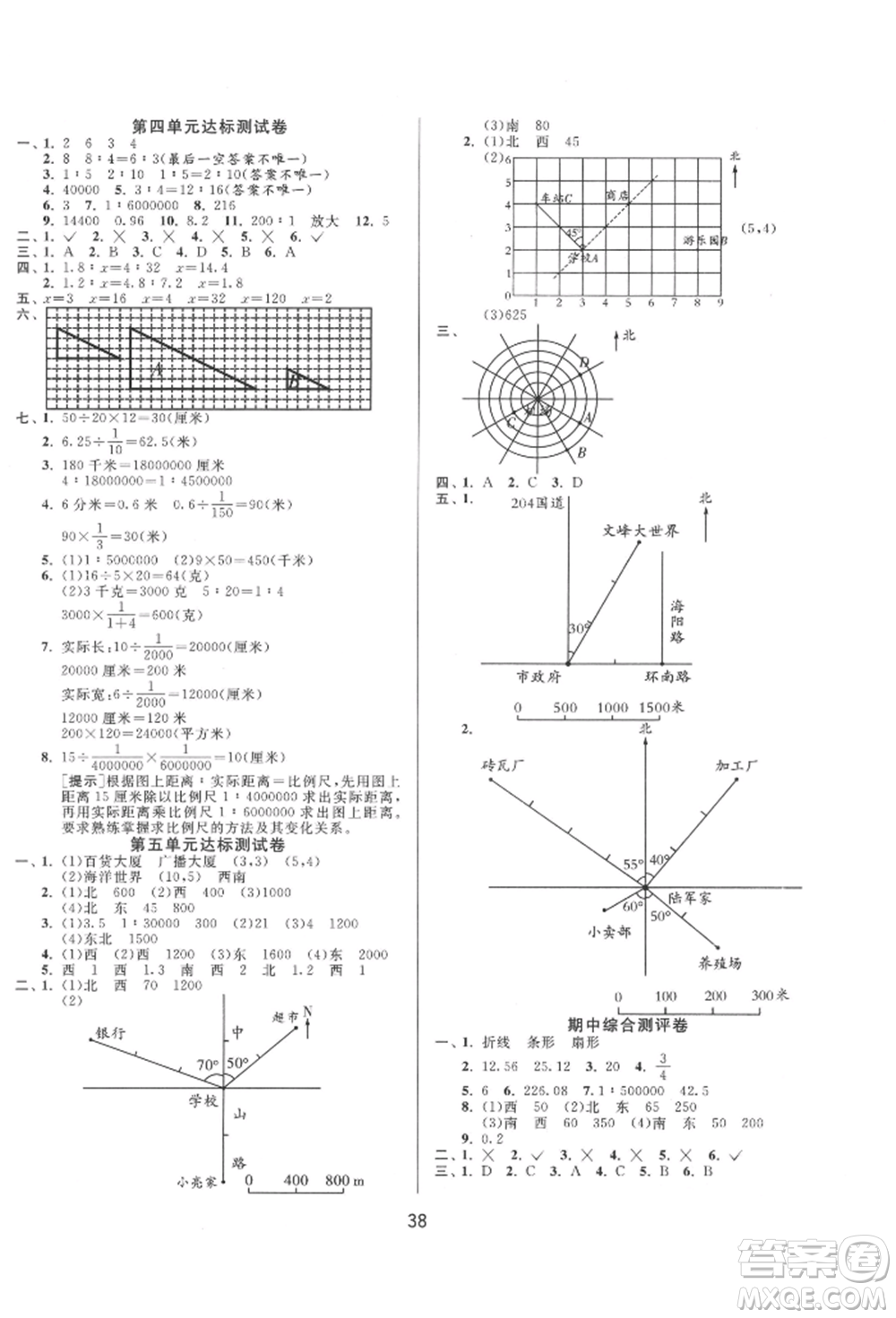 江蘇人民出版社2022年1課3練單元達標測試六年級下冊數(shù)學蘇教版參考答案