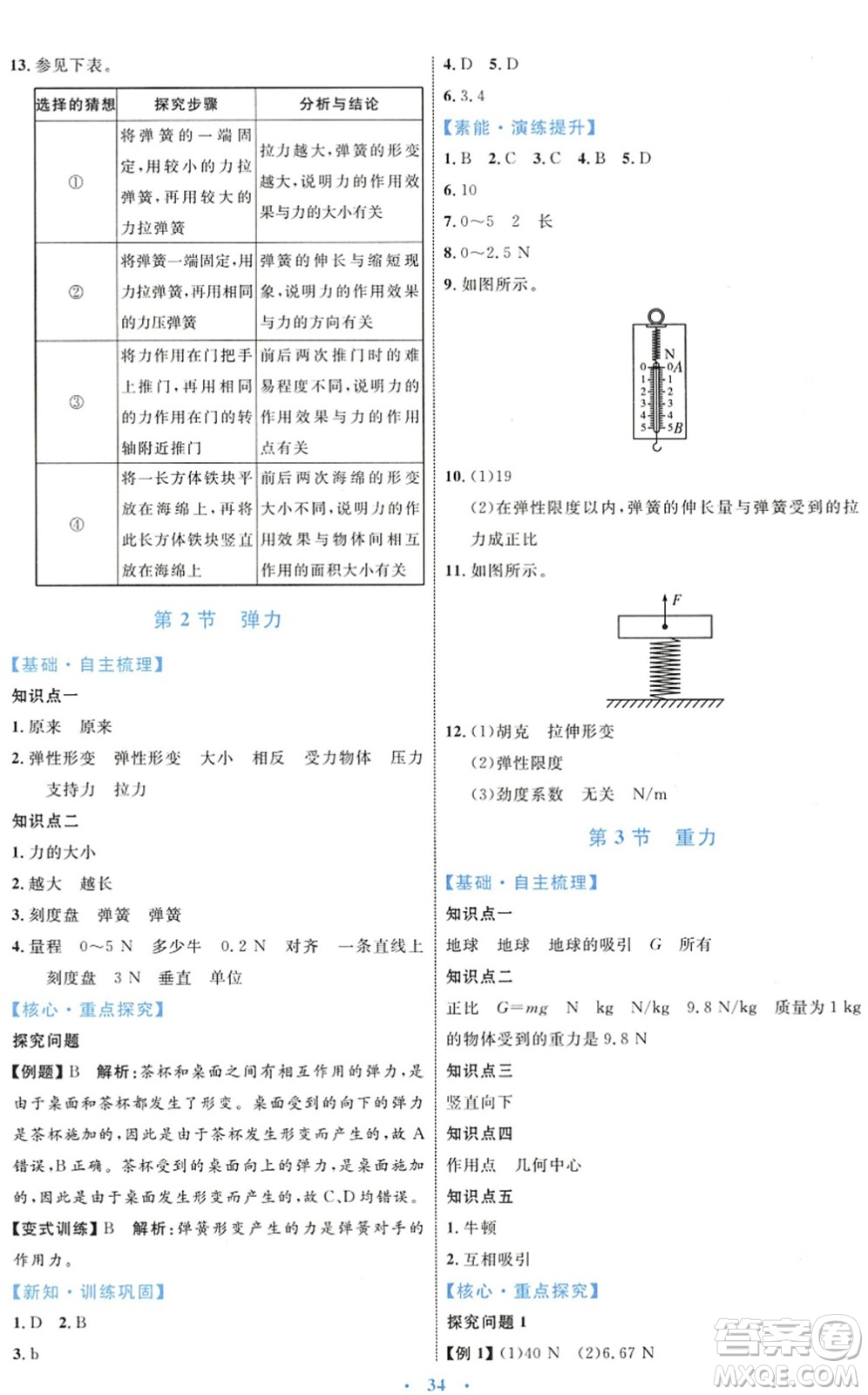內(nèi)蒙古教育出版社2022初中同步學習目標與檢測八年級物理下冊人教版答案