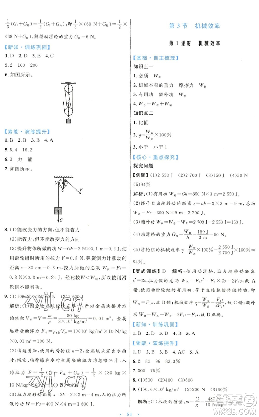內(nèi)蒙古教育出版社2022初中同步學習目標與檢測八年級物理下冊人教版答案