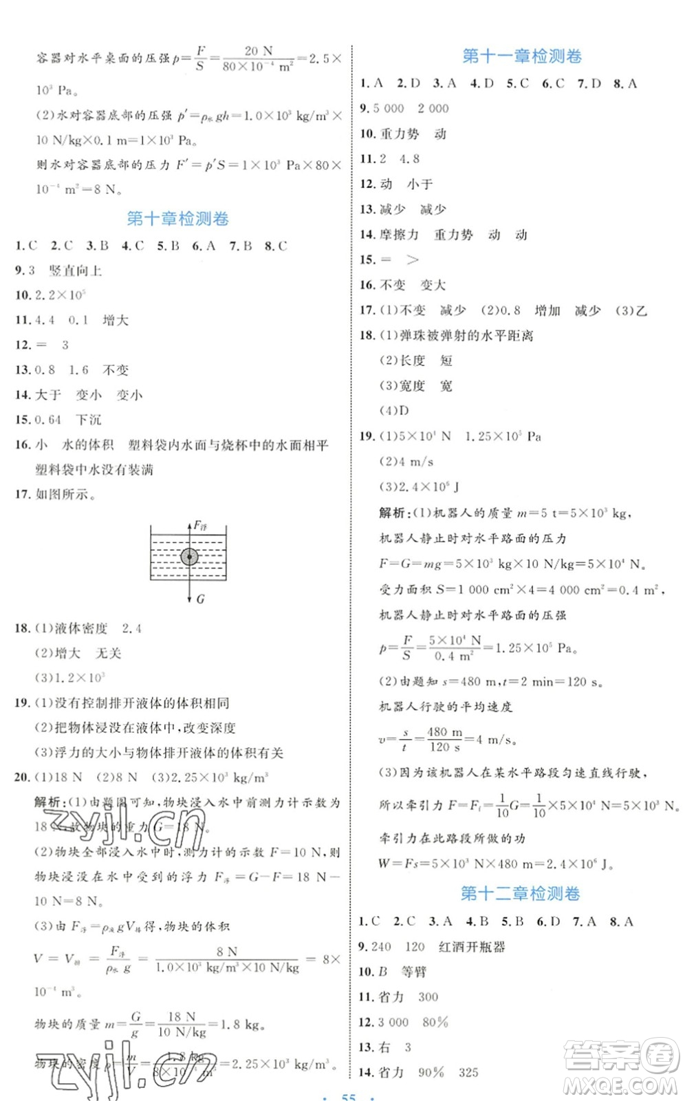 內(nèi)蒙古教育出版社2022初中同步學習目標與檢測八年級物理下冊人教版答案