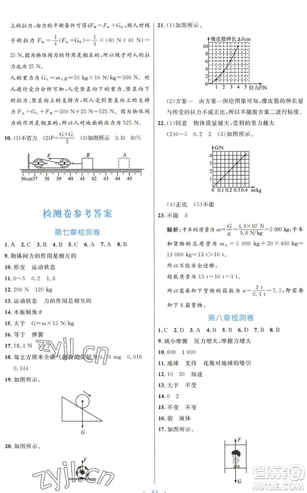 內(nèi)蒙古教育出版社2022初中同步學習目標與檢測八年級物理下冊人教版答案