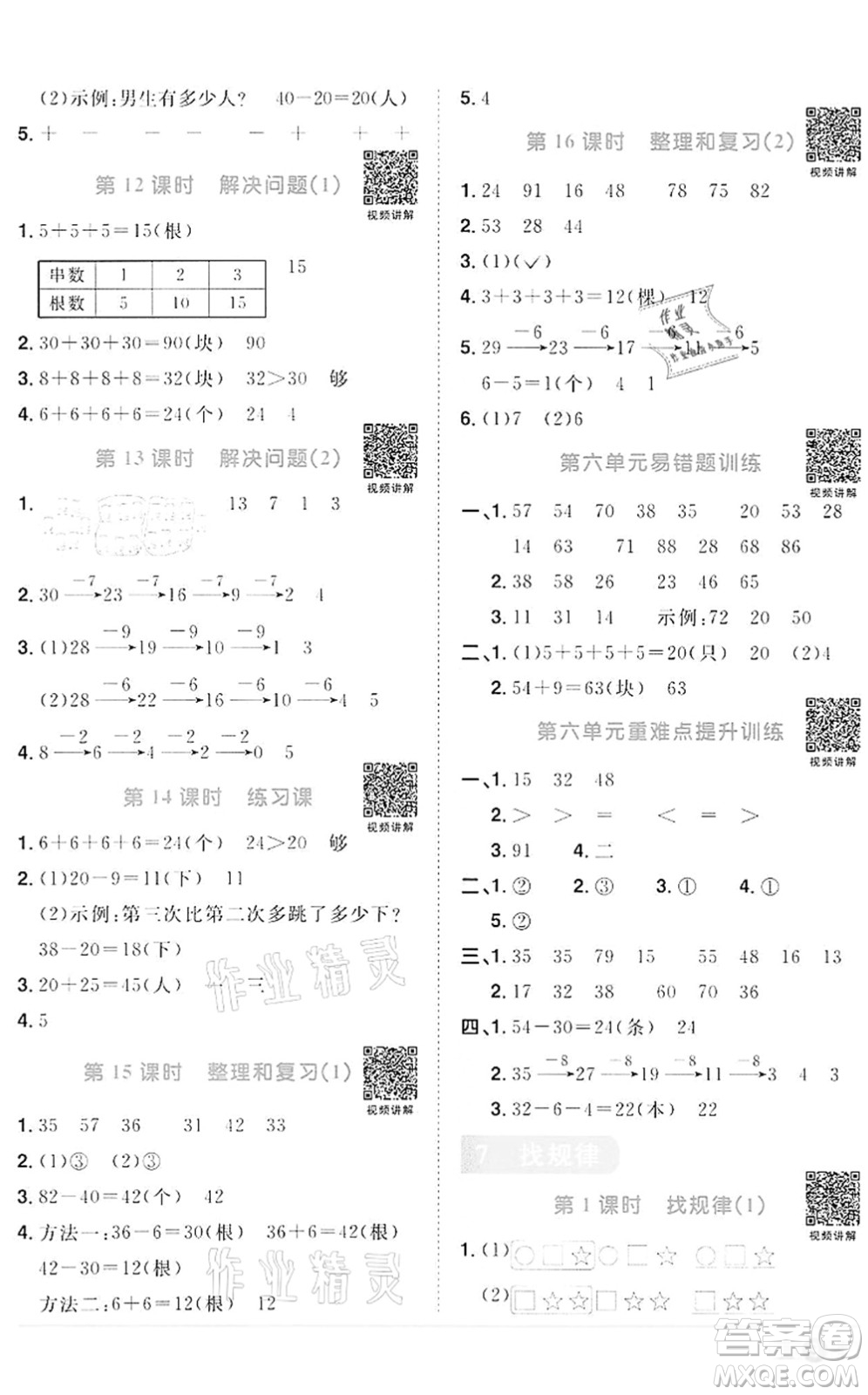 浙江教育出版社2022陽(yáng)光同學(xué)課時(shí)達(dá)標(biāo)訓(xùn)練一年級(jí)數(shù)學(xué)下冊(cè)R人教版浙江專版答案