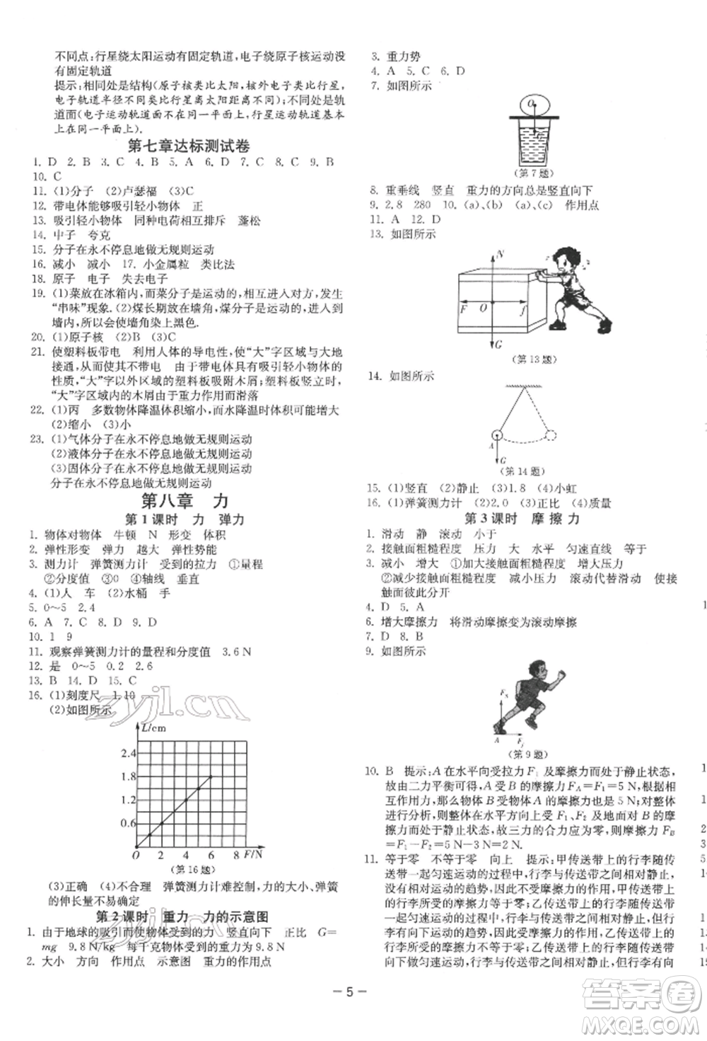 江蘇人民出版社2022年1課3練單元達(dá)標(biāo)測試八年級下冊物理蘇科版參考答案