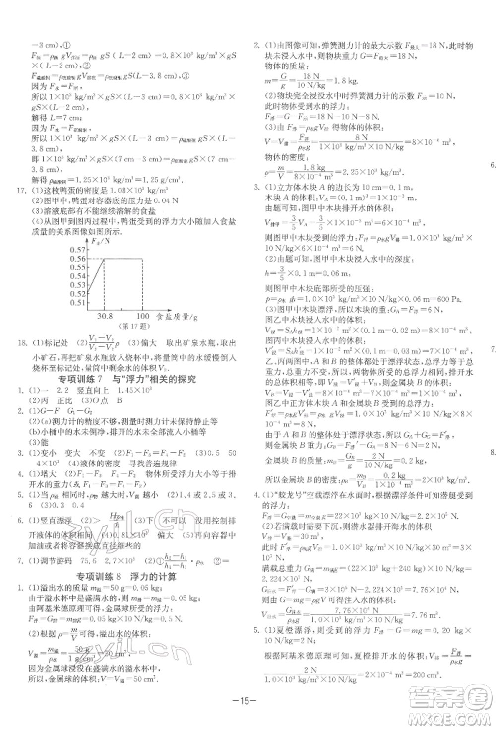 江蘇人民出版社2022年1課3練單元達(dá)標(biāo)測試八年級下冊物理蘇科版參考答案