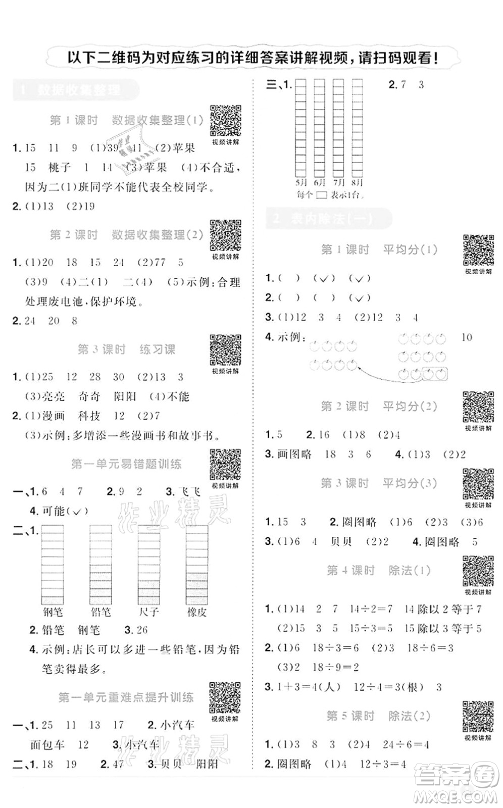 浙江教育出版社2022陽光同學(xué)課時(shí)達(dá)標(biāo)訓(xùn)練二年級(jí)數(shù)學(xué)下冊(cè)R人教版浙江專版答案