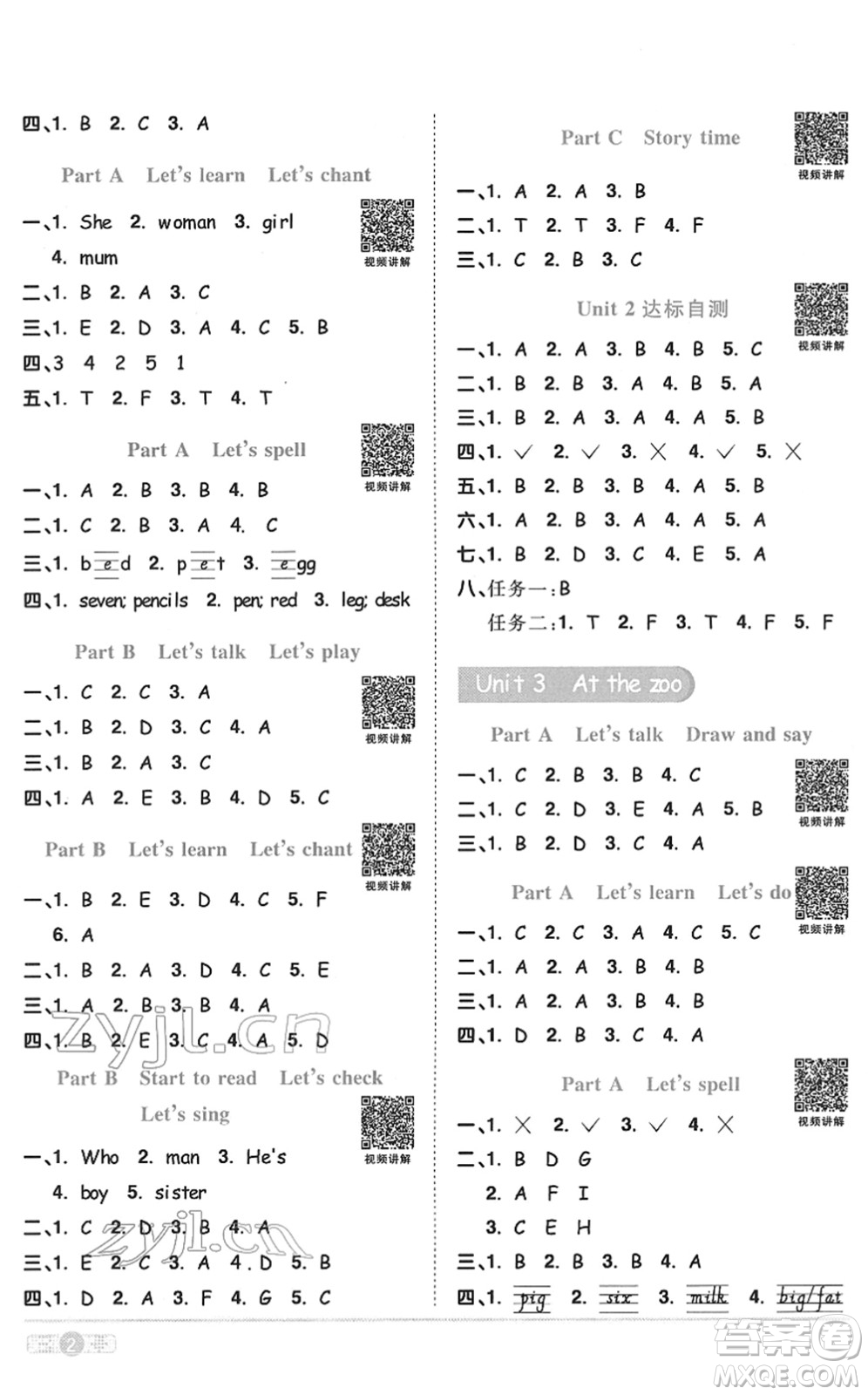 浙江教育出版社2022陽光同學(xué)課時(shí)達(dá)標(biāo)訓(xùn)練三年級(jí)英語下冊PEP版浙江專版答案