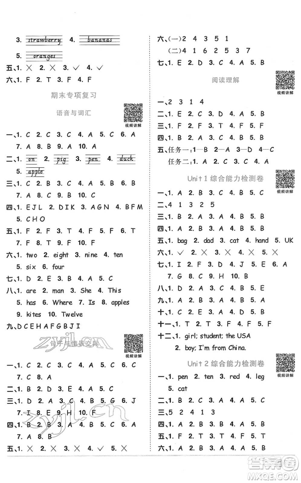 浙江教育出版社2022陽光同學(xué)課時(shí)達(dá)標(biāo)訓(xùn)練三年級(jí)英語下冊PEP版浙江專版答案