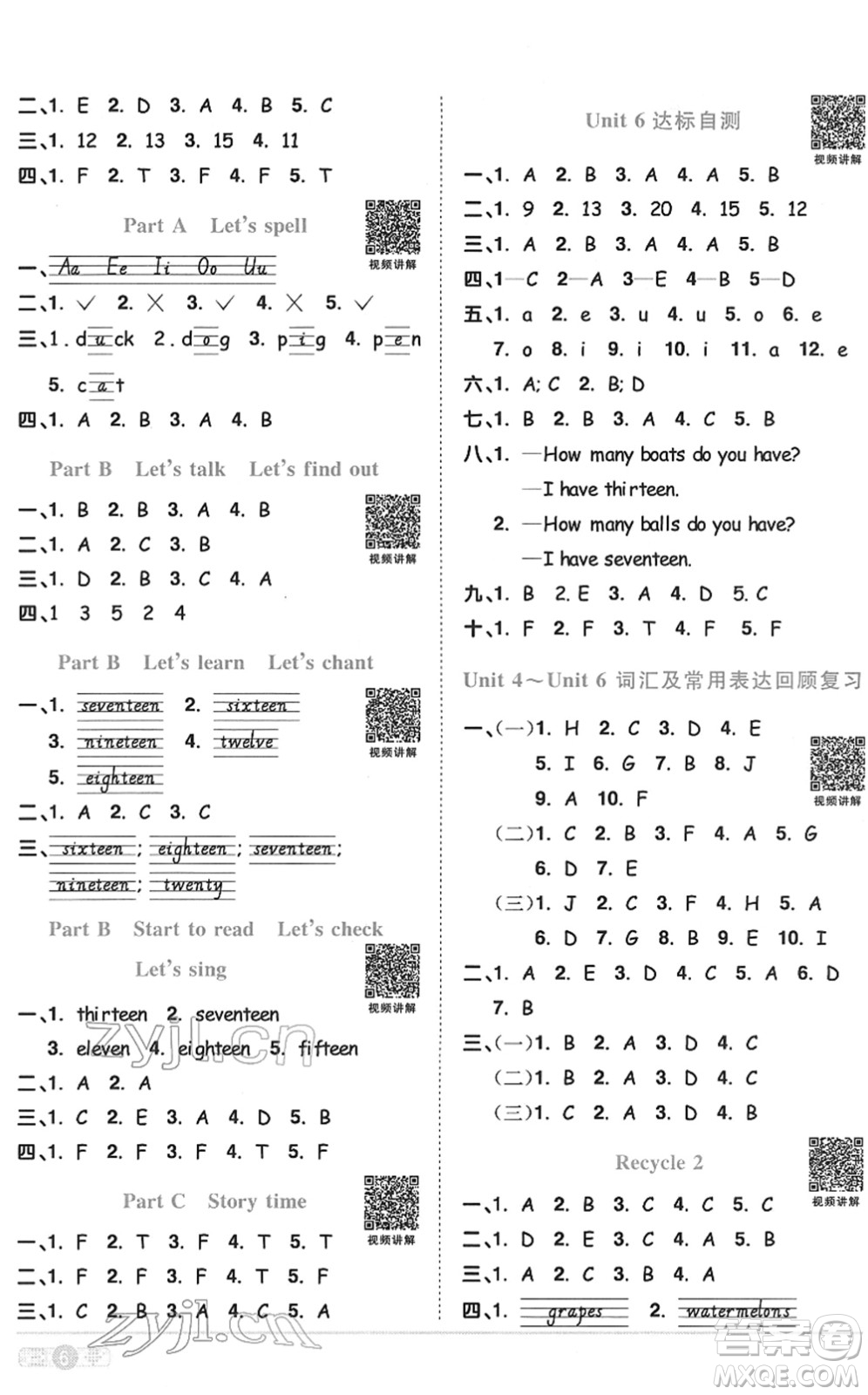 浙江教育出版社2022陽光同學(xué)課時(shí)達(dá)標(biāo)訓(xùn)練三年級(jí)英語下冊PEP版浙江專版答案
